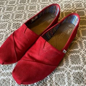Lightly worn, Red Toms Slip Ons - Size 8